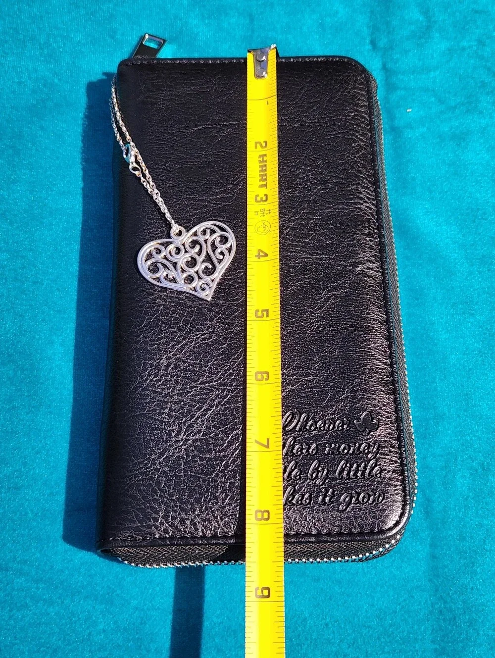 Black Long Wallet With Heart Charm NWOT - Picture 7 of 8